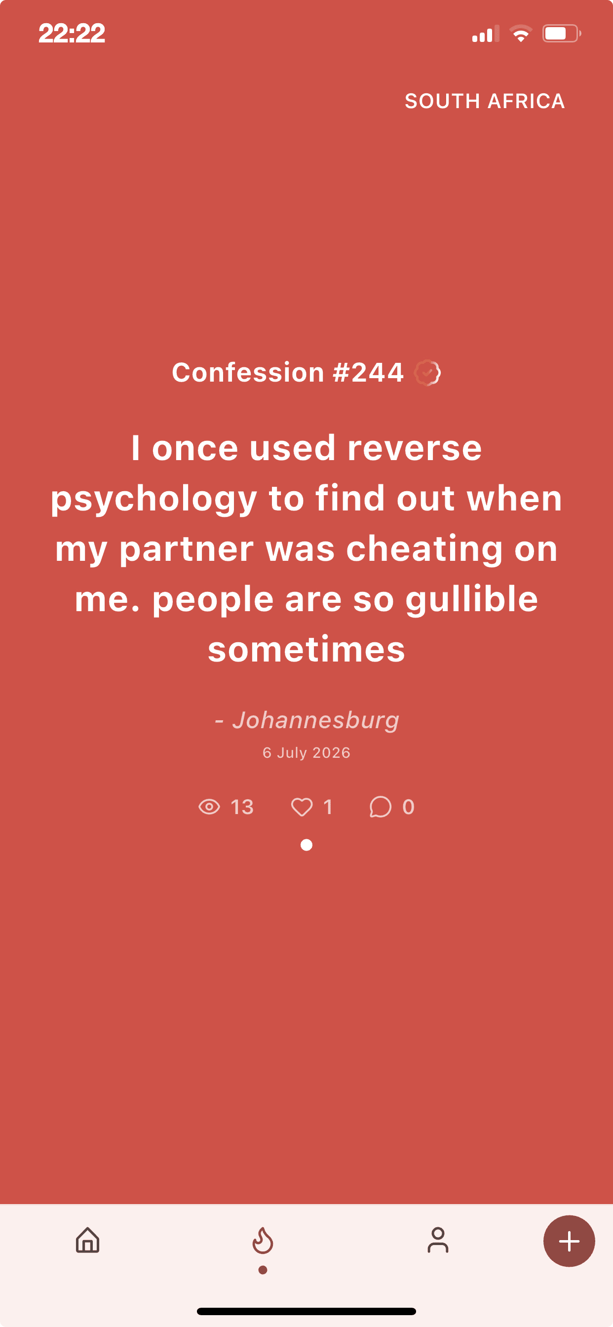 Confessions International feed screen