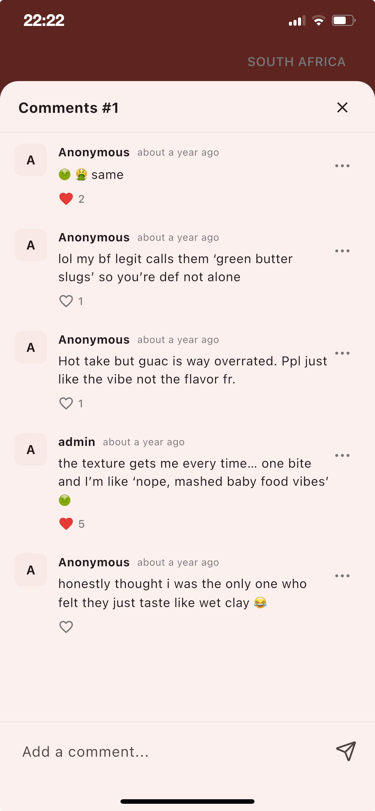 Confessions Comments screen