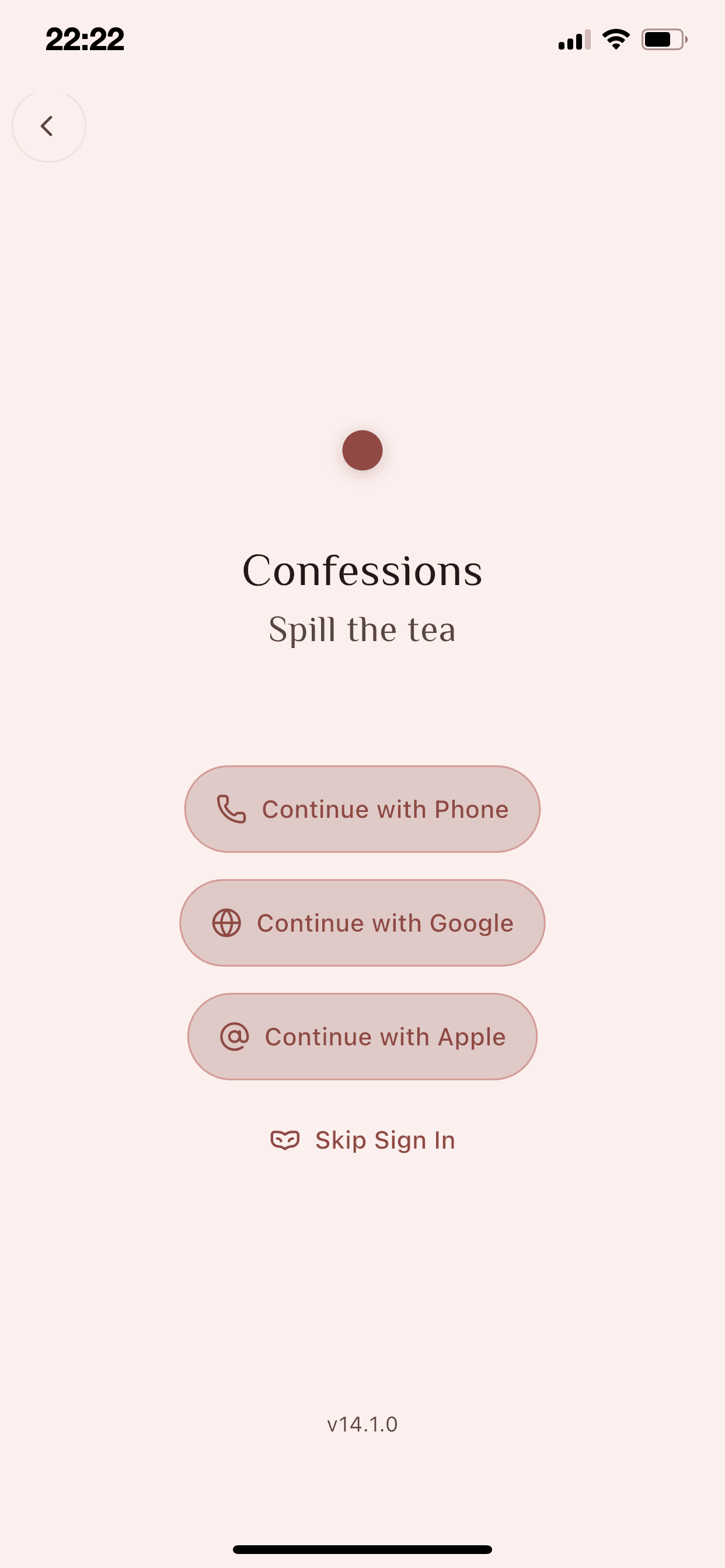 Confessions Sign in any way screen
