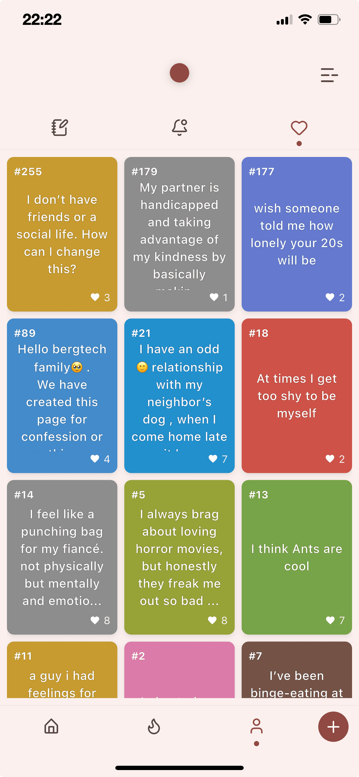 Confessions Favorites screen